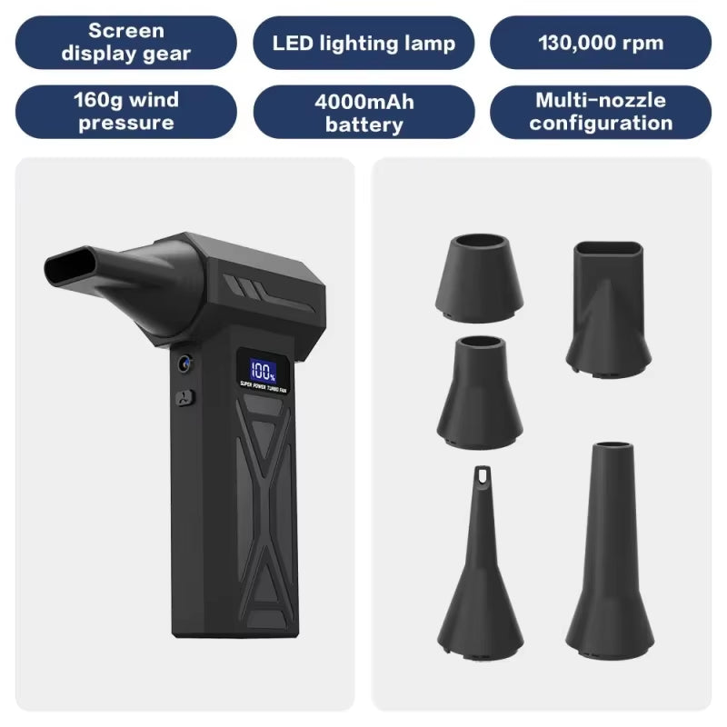 Portable Air Violent Blower Mini Turbo Jet Fan Handheld Brushless Motor 130,000 RPM Wind Speed 52M/S Industrial Duct Fan